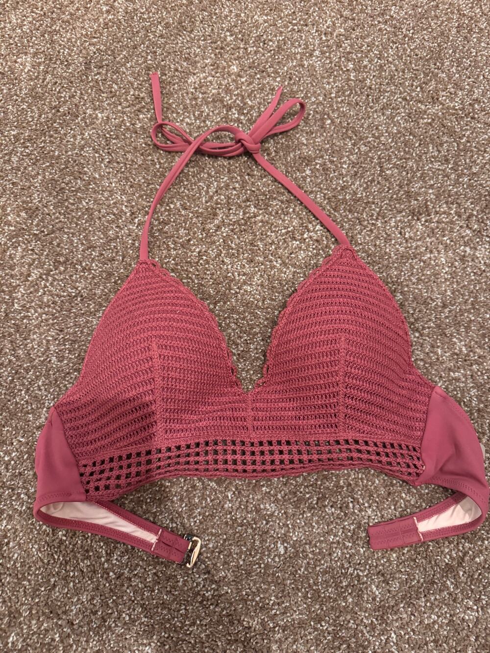 Shade & Shore Mauve Crochet Halter Bikini Top Size 34B
